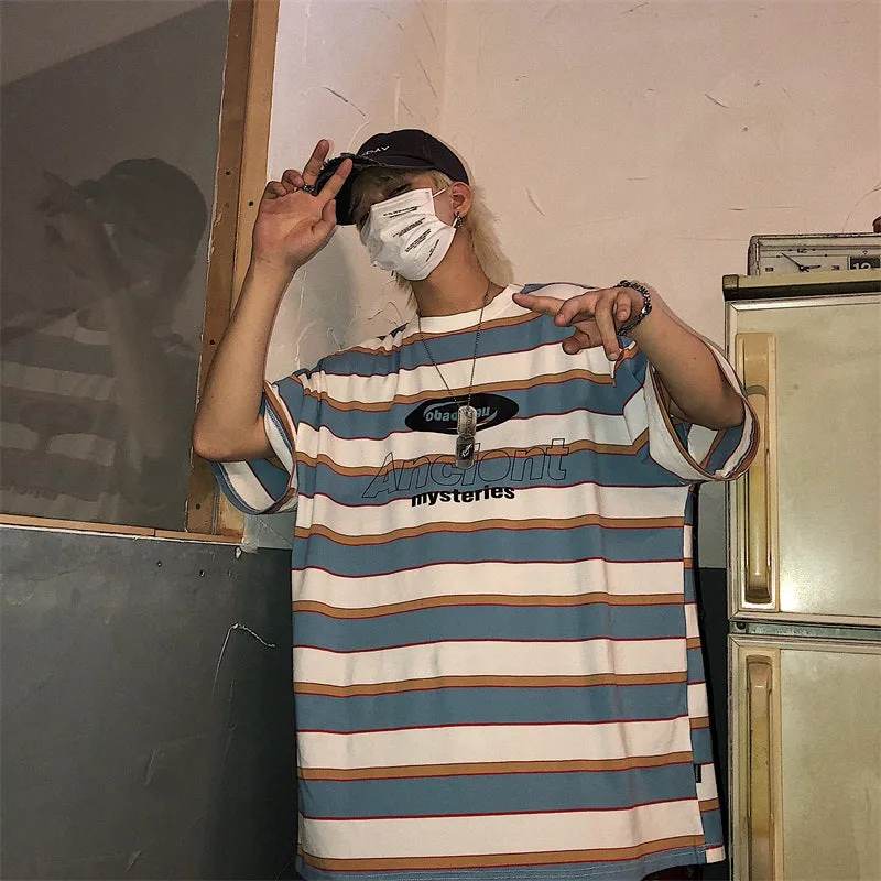 [ @jessicabelkin] "RETRO STRIPED LOOSE" SHORT SLEEVE T-SHIRT K070604REVIEW