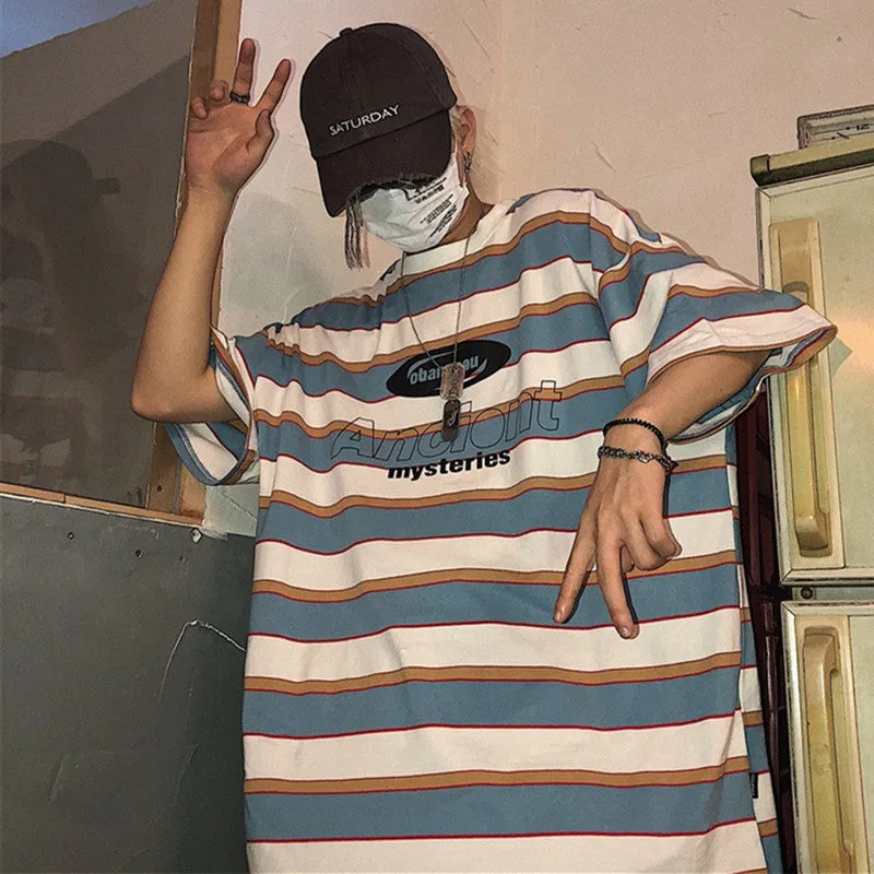 [ @jessicabelkin] "RETRO STRIPED LOOSE" SHORT SLEEVE T-SHIRT K070604REVIEW