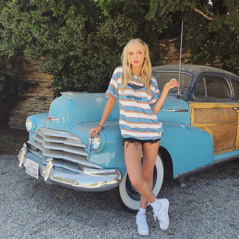 [ @jessicabelkin] "RETRO STRIPED LOOSE" SHORT SLEEVE T-SHIRT K070604REVIEW