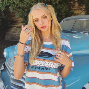 [ @jessicabelkin] "RETRO STRIPED LOOSE" SHORT SLEEVE T-SHIRT K070604REVIEW