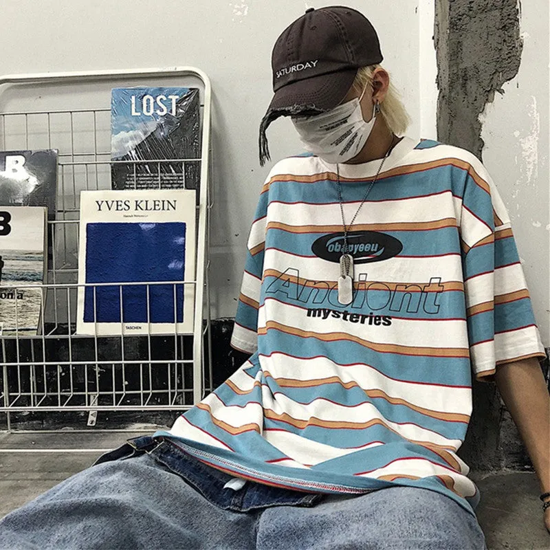 [ @jessicabelkin] "RETRO STRIPED LOOSE" SHORT SLEEVE T-SHIRT K070604REVIEW