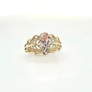 10K Solid Tri Color Gold Flower Style Ring For Women