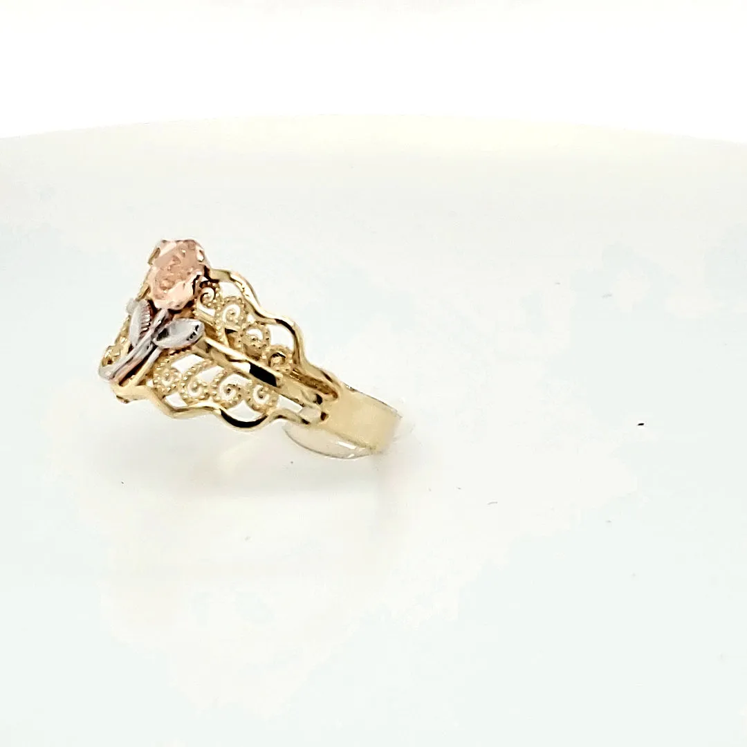 10K Solid Tri Color Gold Flower Style Ring For Women