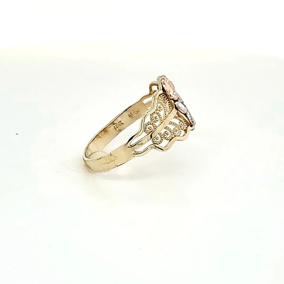 10K Solid Tri Color Gold Flower Style Ring For Women