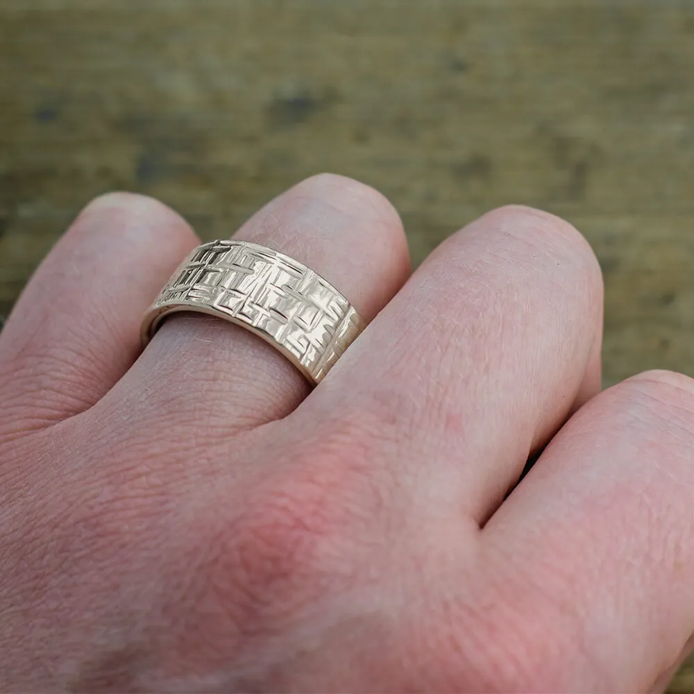 10mm, Comfort Fit, 14k White Gold Mens Wedding Band, Textured Polished
