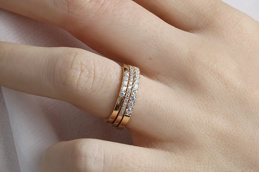 14K Gold 1.8mm French Cut Half Way Diamond Wedding Band