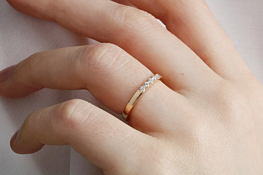 14K Gold 2.2mm 5 stone Diamond Wedding Band
