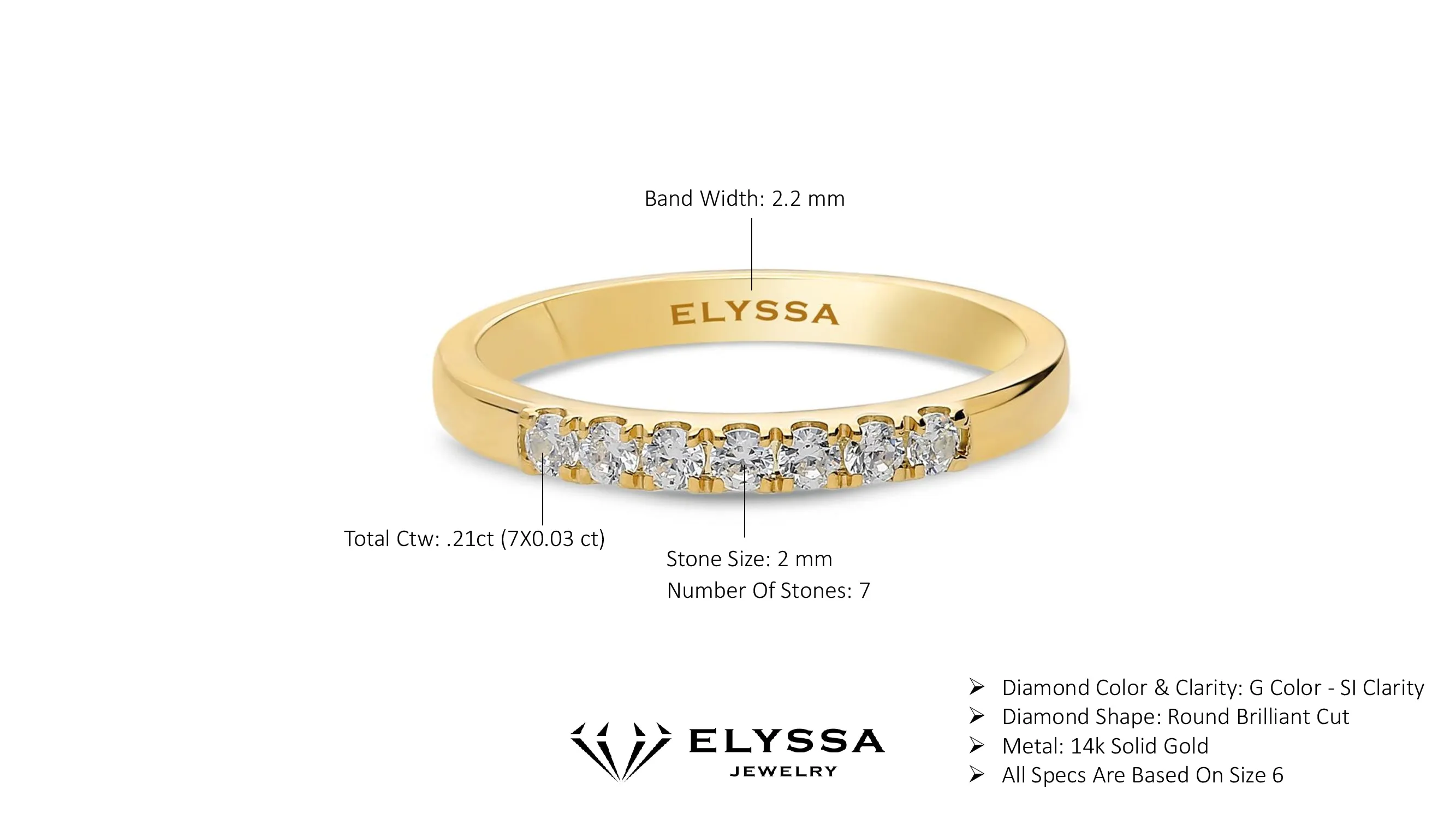 14K Gold 2.2mm 7 stone Diamond Wedding Band