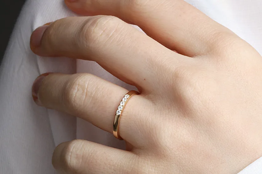 14K Gold 2mm 5 stone Diamond Wedding Band