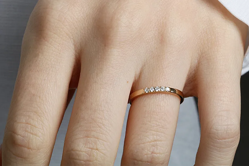 14K Gold 2mm 5 stone Diamond Wedding Band