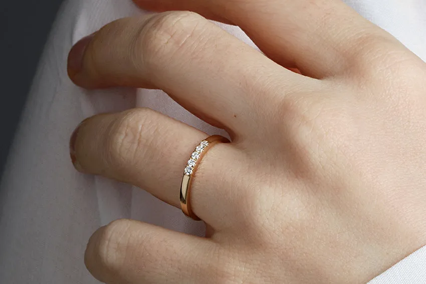 14K Gold 2mm 5 stone Diamond Wedding Band