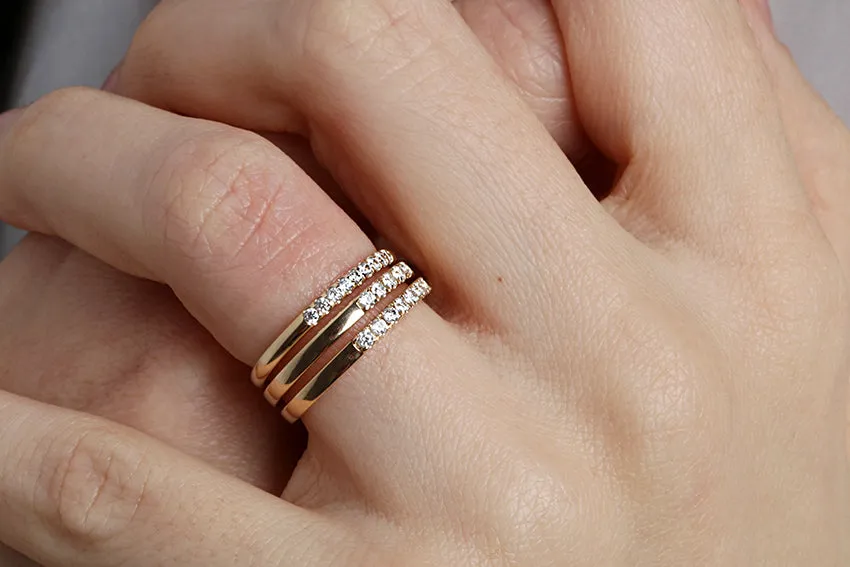 14K Gold 2mm 5 stone Diamond Wedding Band