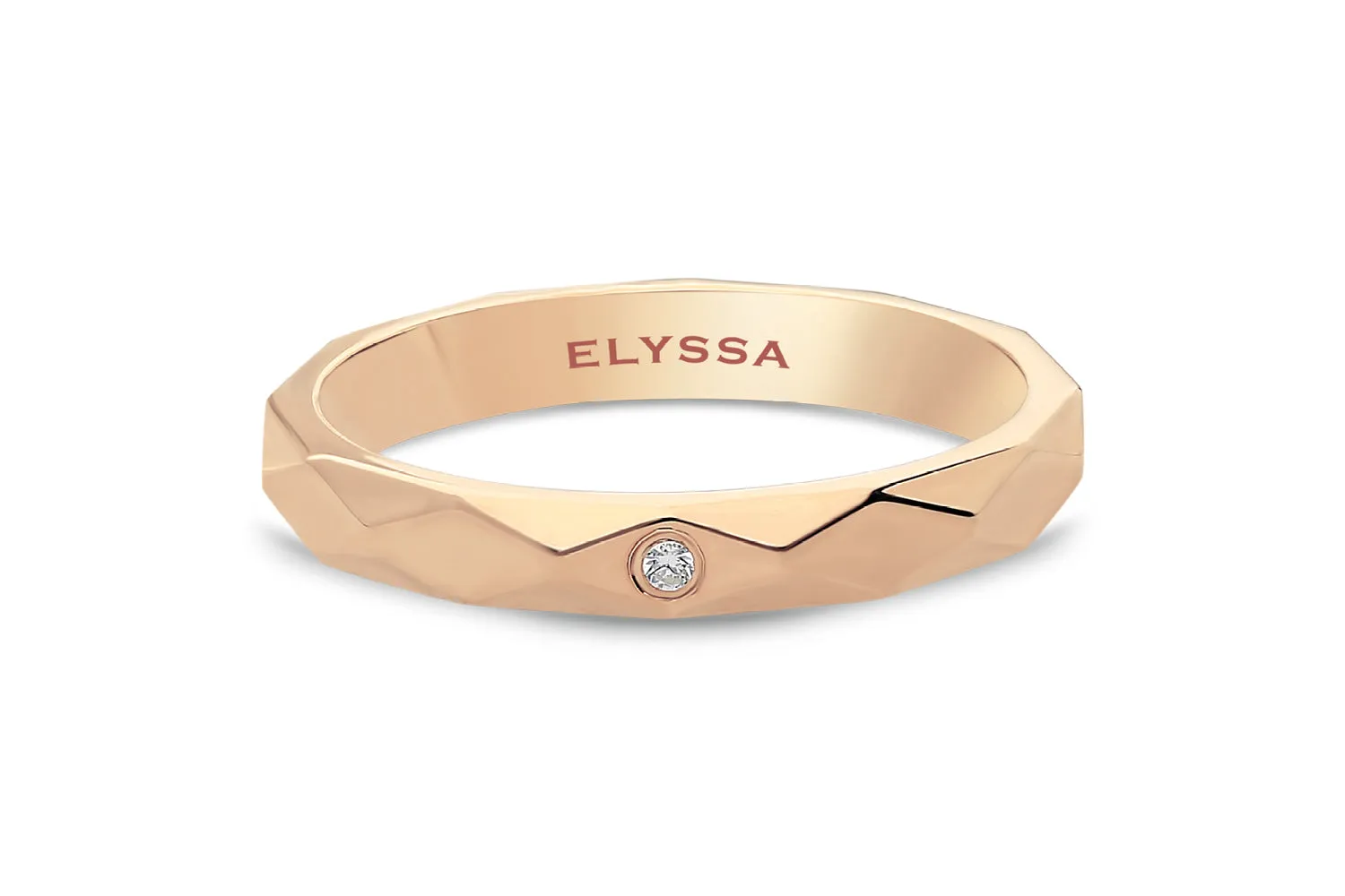 14K Gold 3mm Multi Faceted Wedding Band A Single Diamond