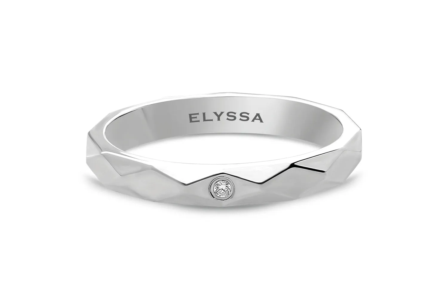 14K Gold 3mm Multi Faceted Wedding Band A Single Diamond