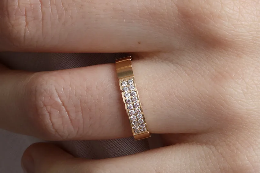 14K Gold 4mm Two Row Edged Diamond Wedding Band
