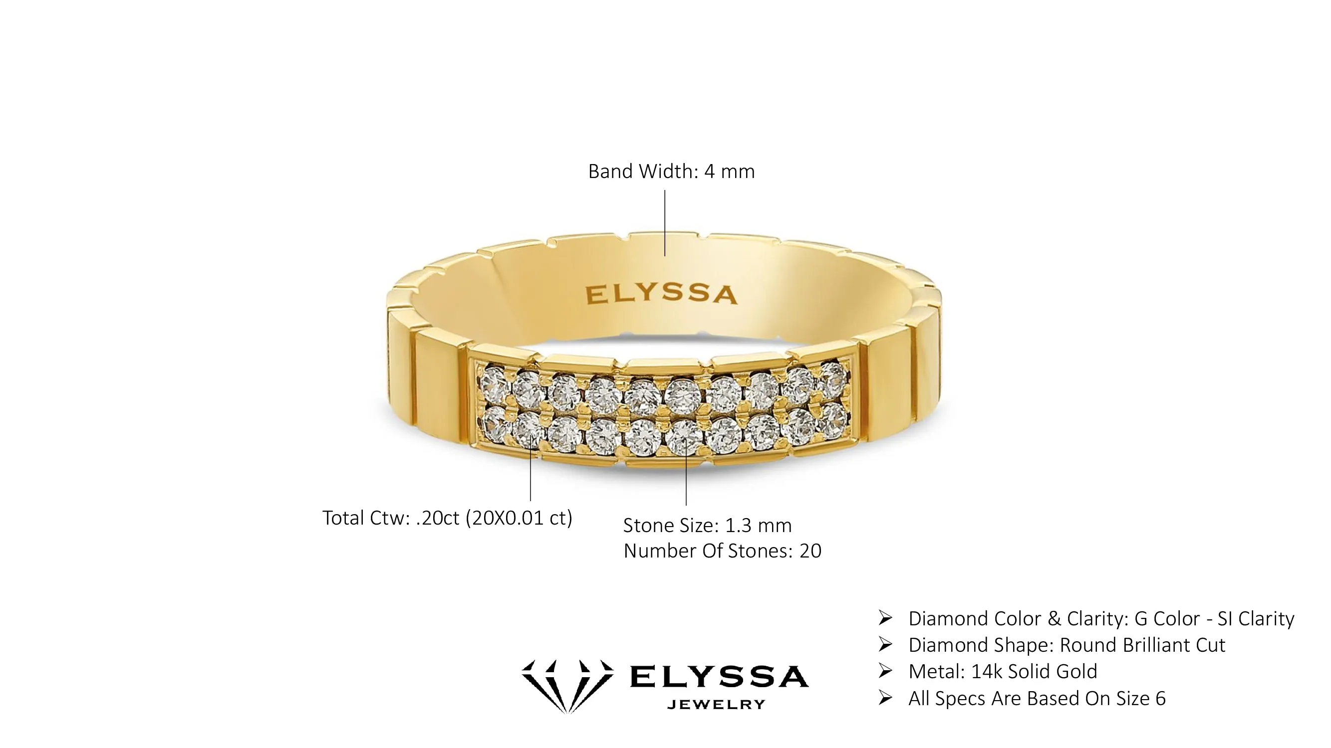 14K Gold 4mm Two Row Edged Diamond Wedding Band