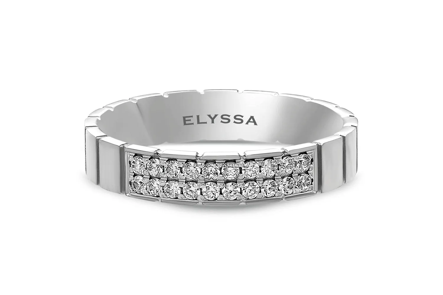14K Gold 4mm Two Row Edged Diamond Wedding Band