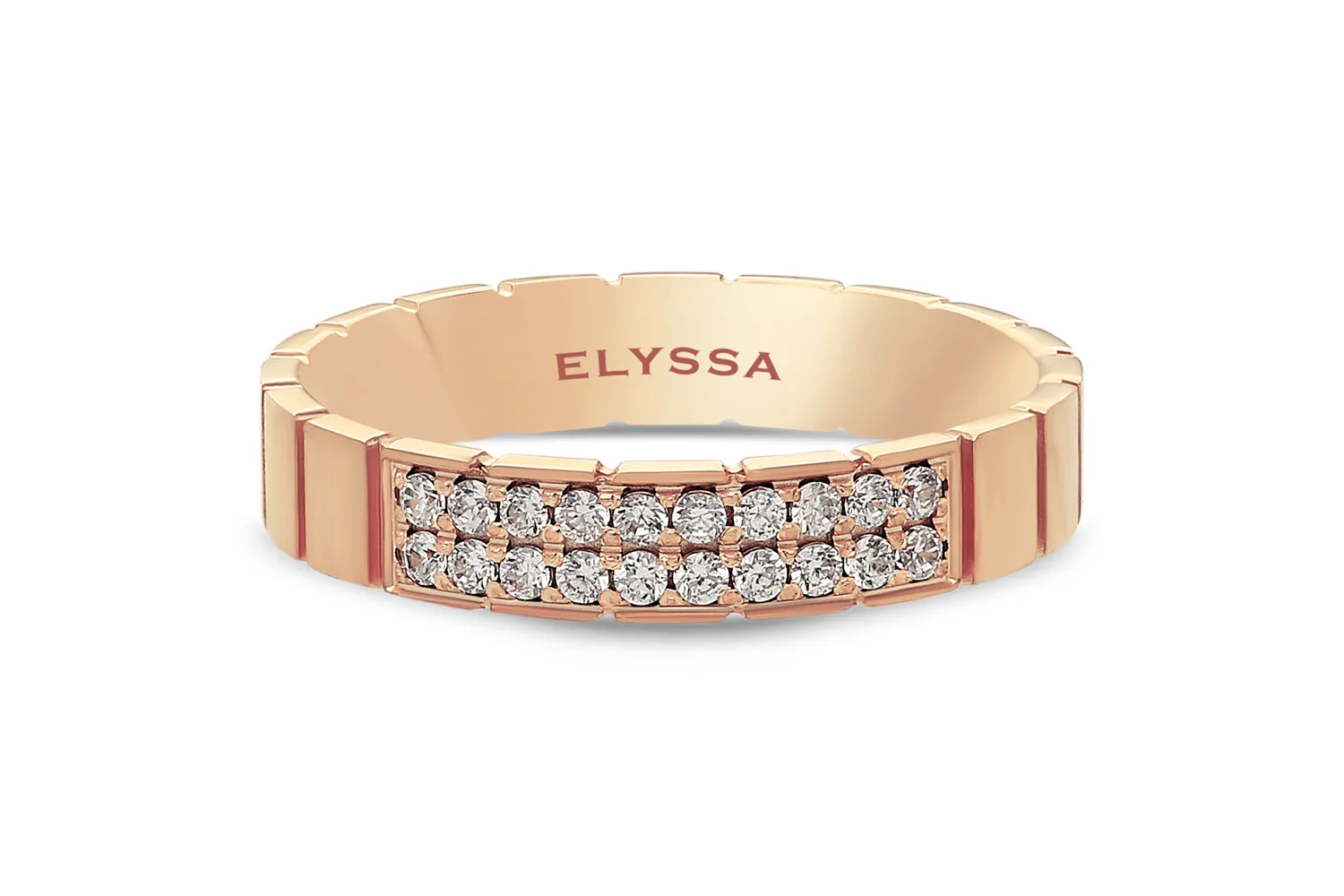 14K Gold 4mm Two Row Edged Diamond Wedding Band