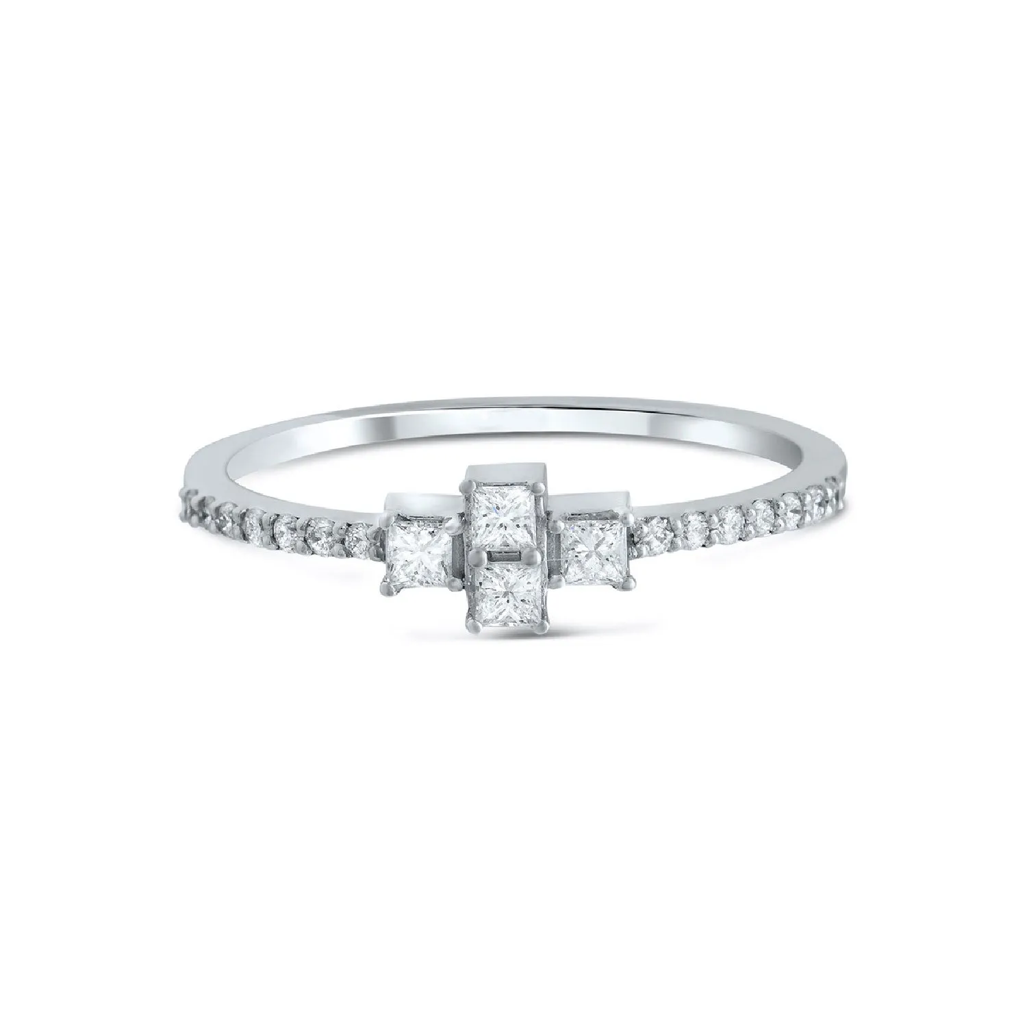  14K Gold Baguette and Round Diamond Ring