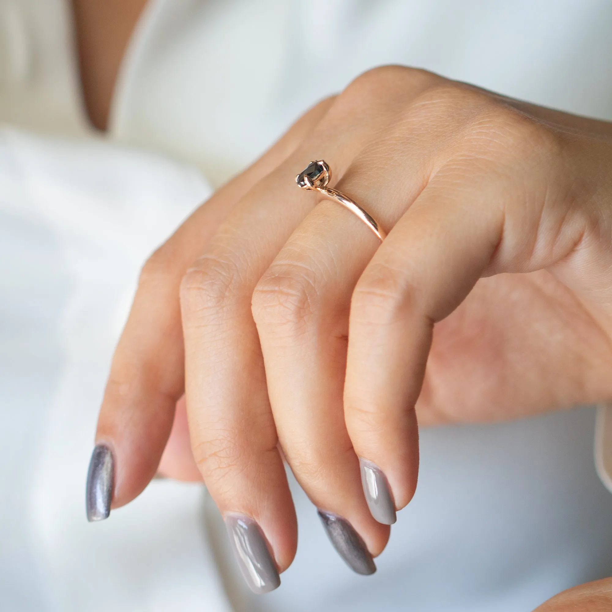 14K Gold Black Diamond Engagement Ring