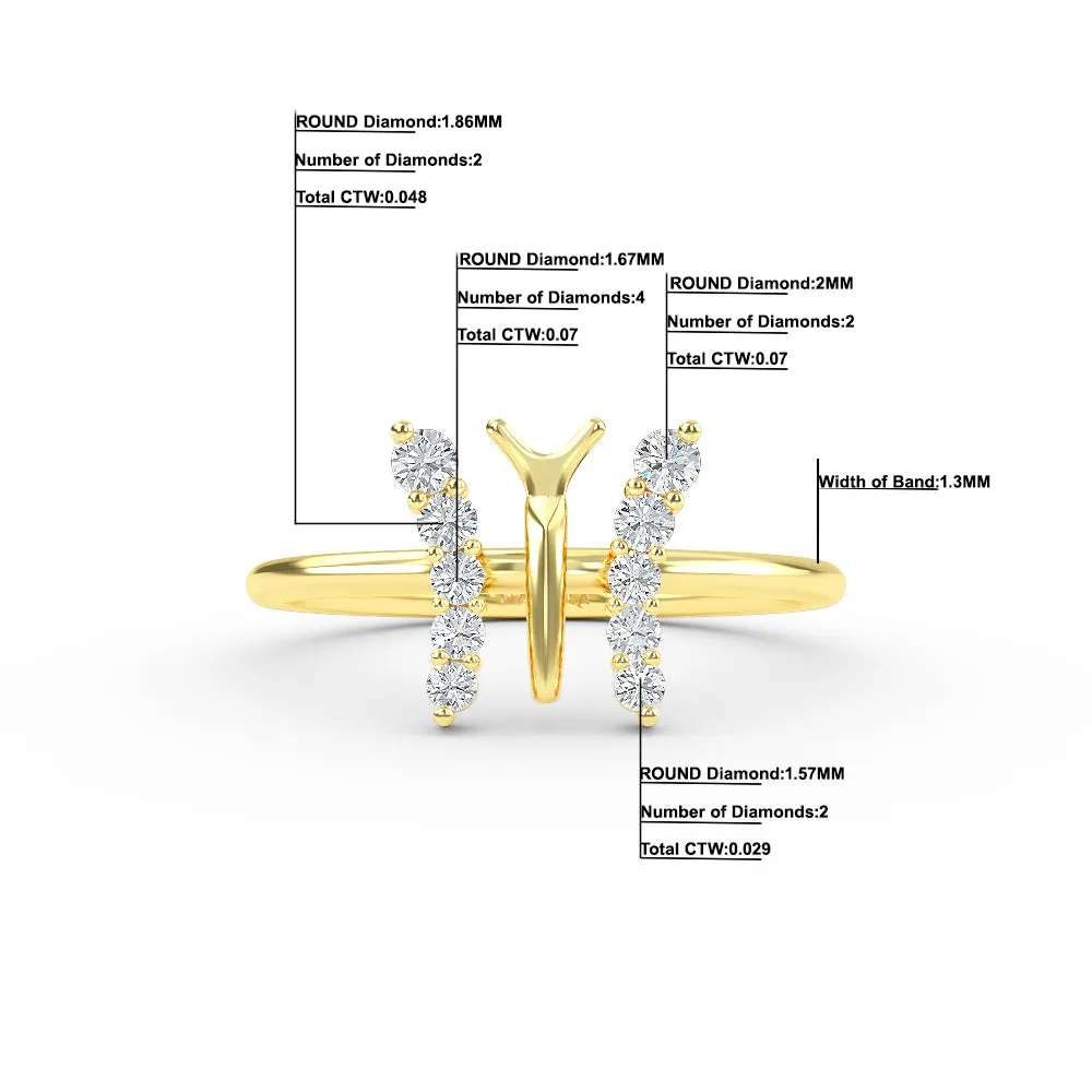 14K Gold Diamond Butterfly Gold Ring