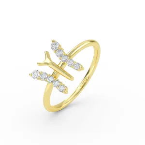 14K Gold Diamond Butterfly Gold Ring