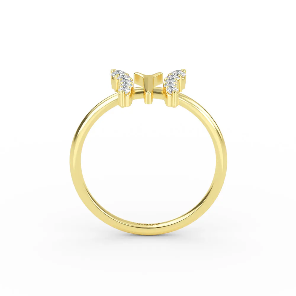 14K Gold Diamond Butterfly Gold Ring