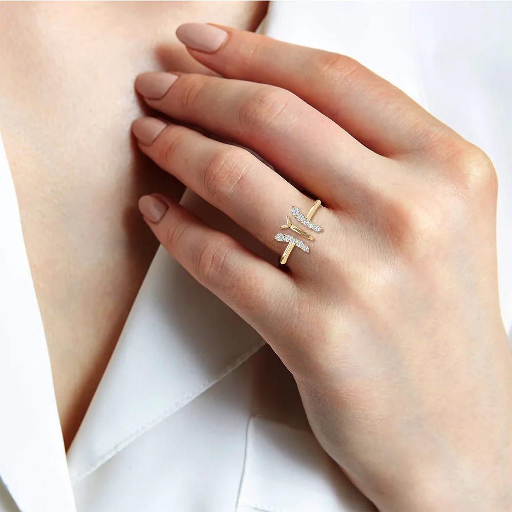14K Gold Diamond Butterfly Gold Ring