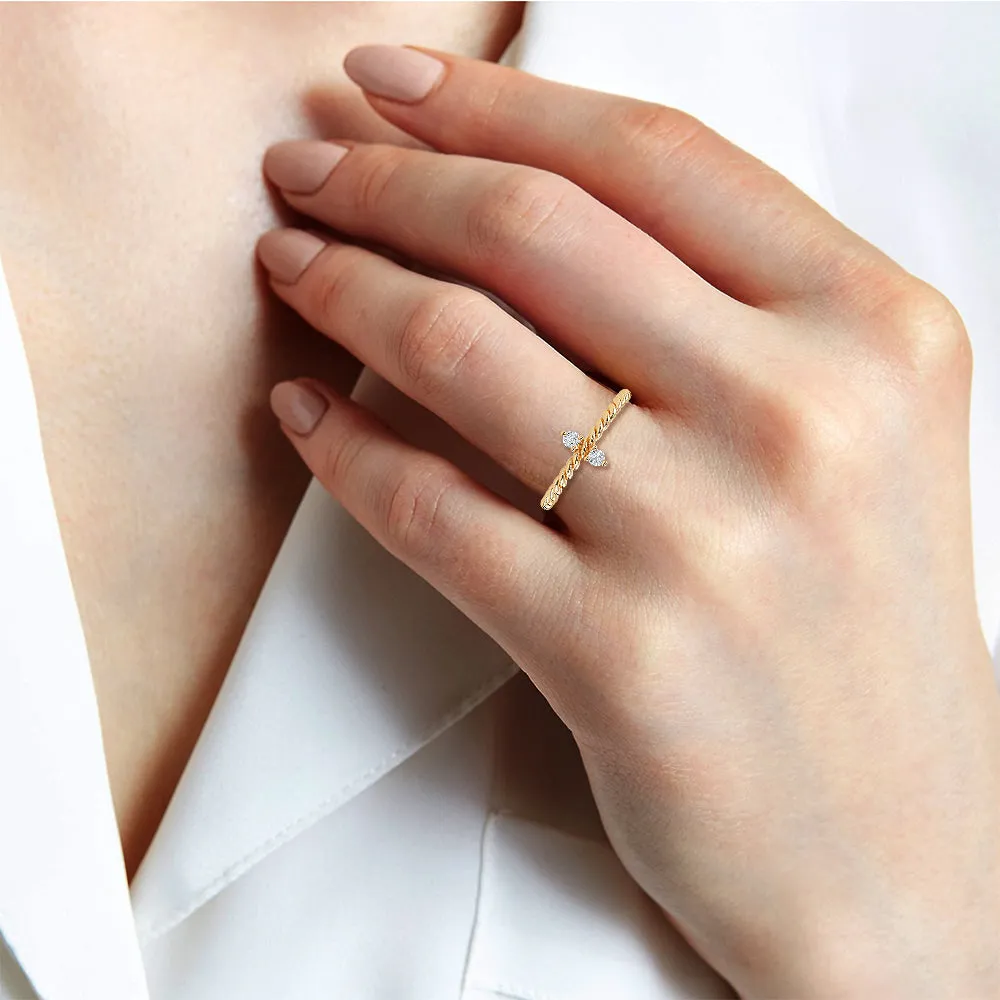 14K Gold Diamond Twisted Gold Band