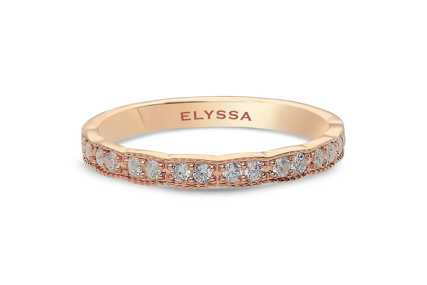 14K Gold Diamond Wedding Band with Side Miligrain