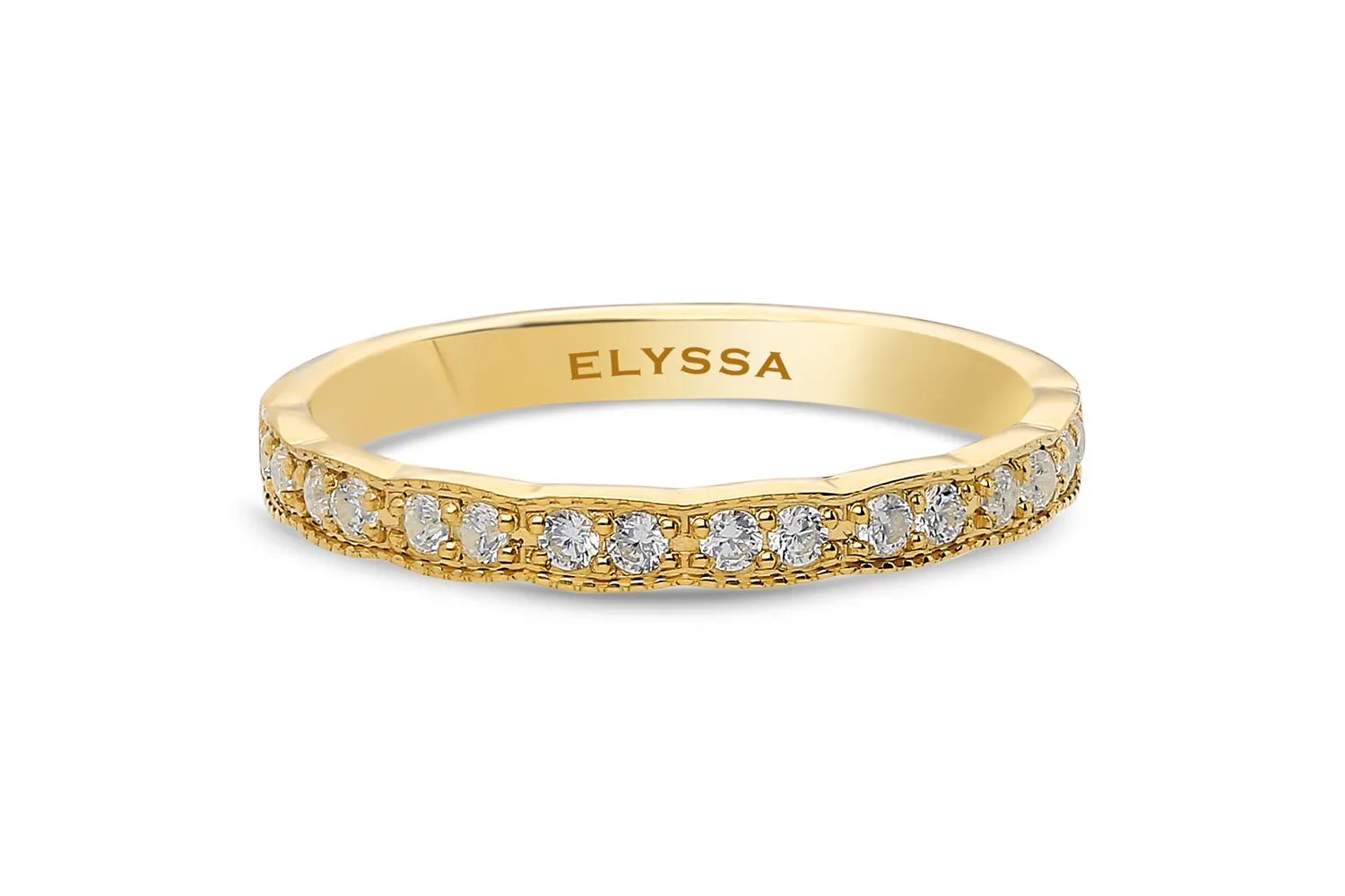 14K Gold Diamond Wedding Band with Side Miligrain