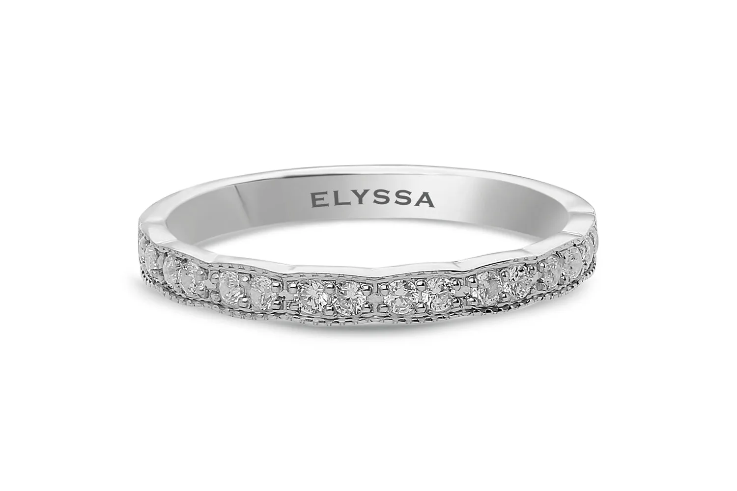 14K Gold Diamond Wedding Band with Side Miligrain