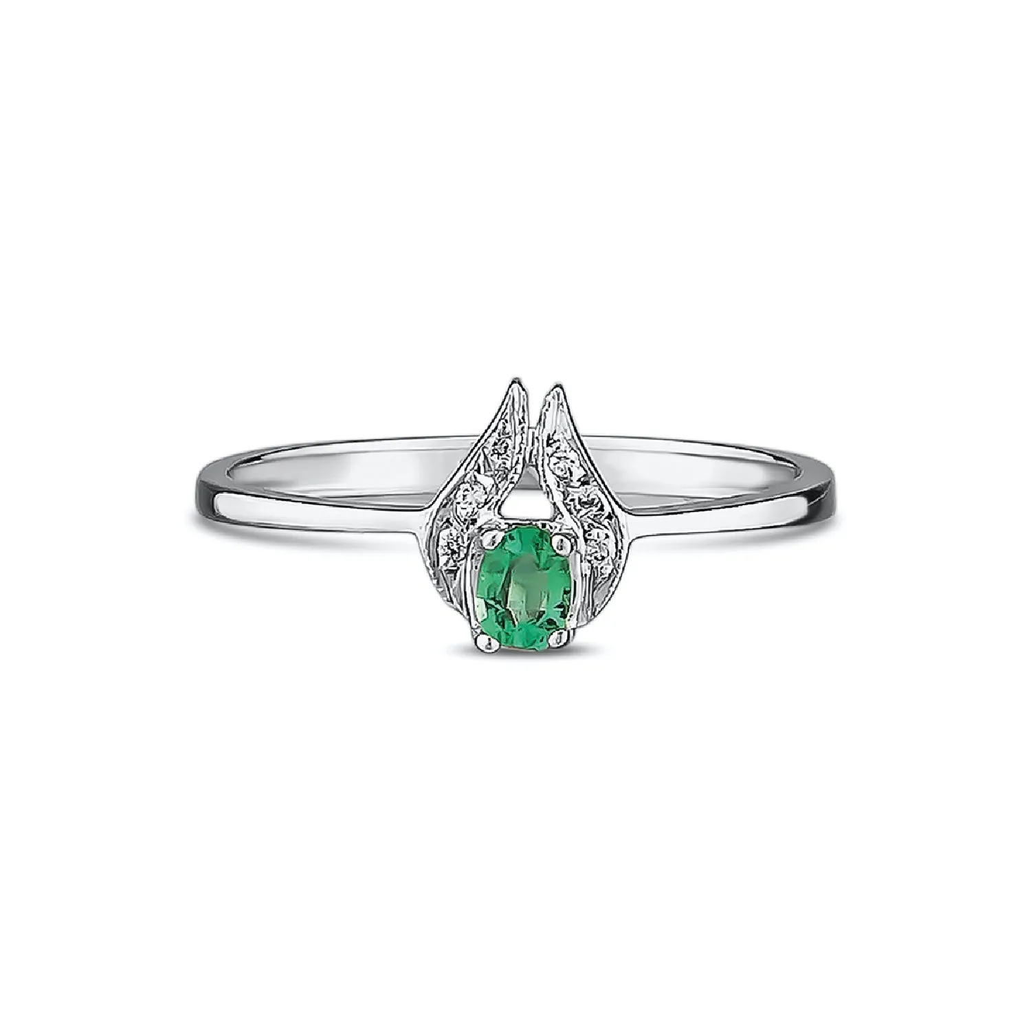 14K Gold Emerald and Round Engagemet Diamond Ring
