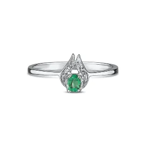 14K Gold Emerald and Round Engagemet Diamond Ring