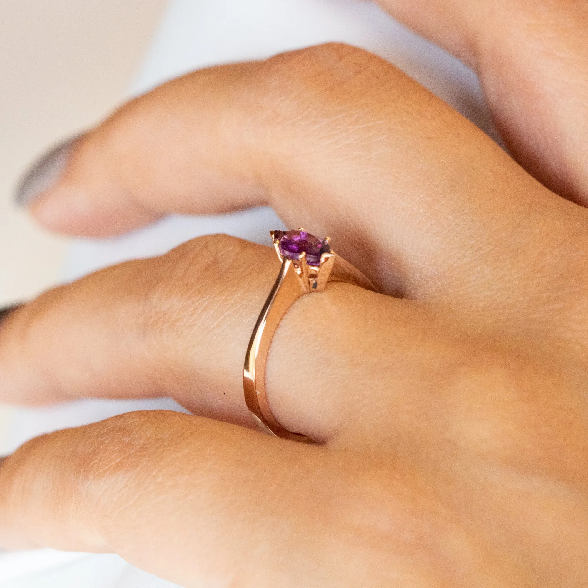 14K Gold Marquise Amethyst Gemstone Ring