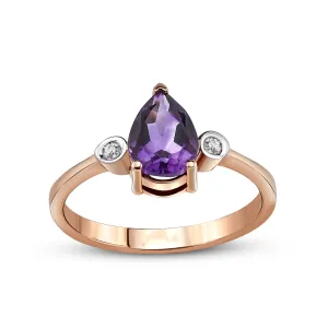  14K Gold Pear Amethyst Gemstone Ring