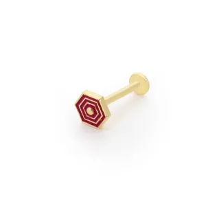 14k Gold Red Enameled Hexagon Tragus Piercing