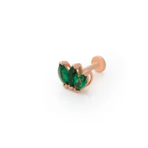 14k Gold Triple Green Marquise Tragus Piercing
