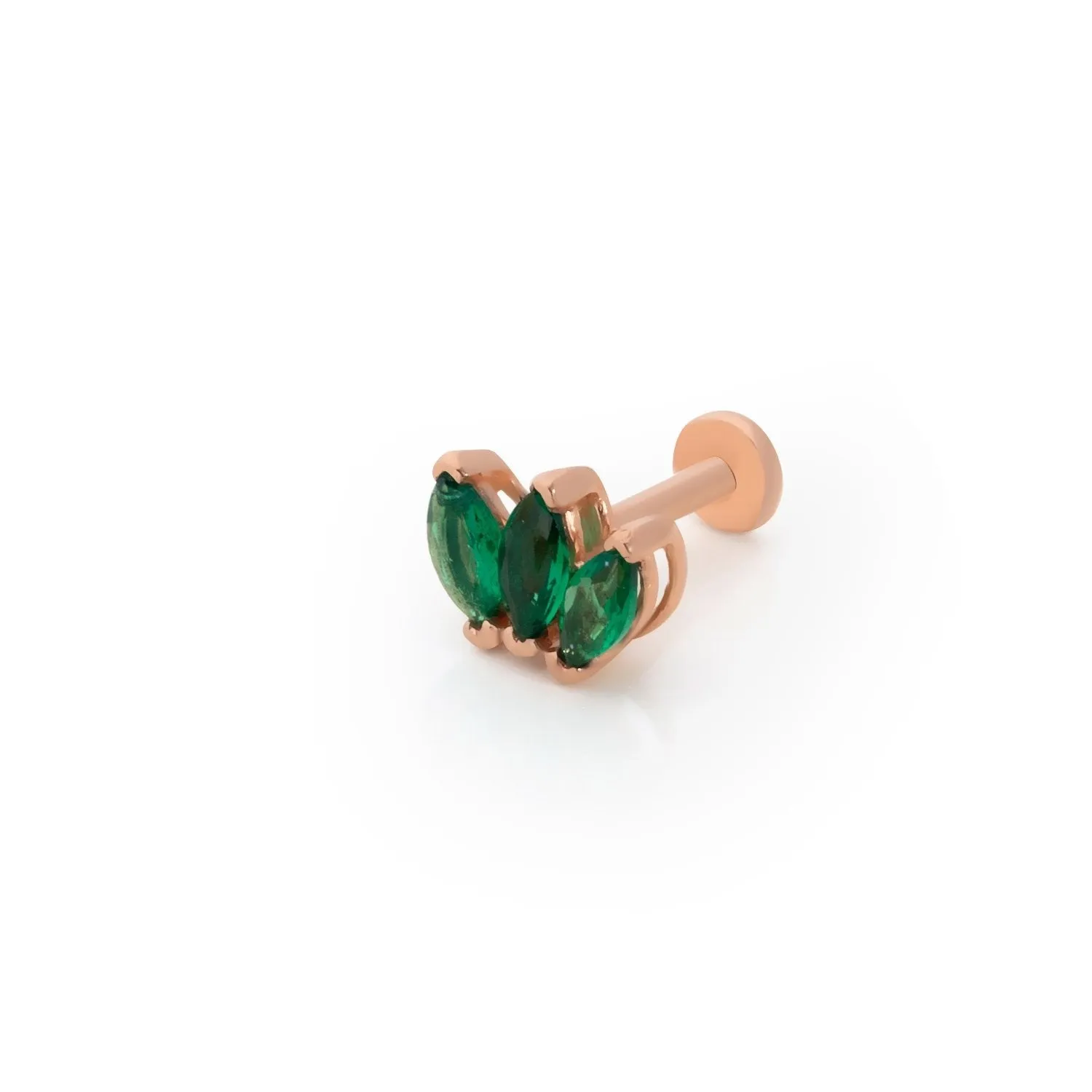 14k Gold Triple Green Marquise Tragus Piercing