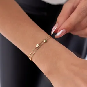 14k Solid Gold Heart Double Bracelet