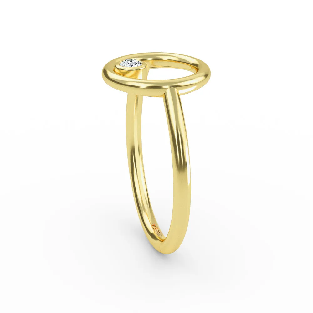 14K Solid Gold Open Circle Diamond Wedding Band