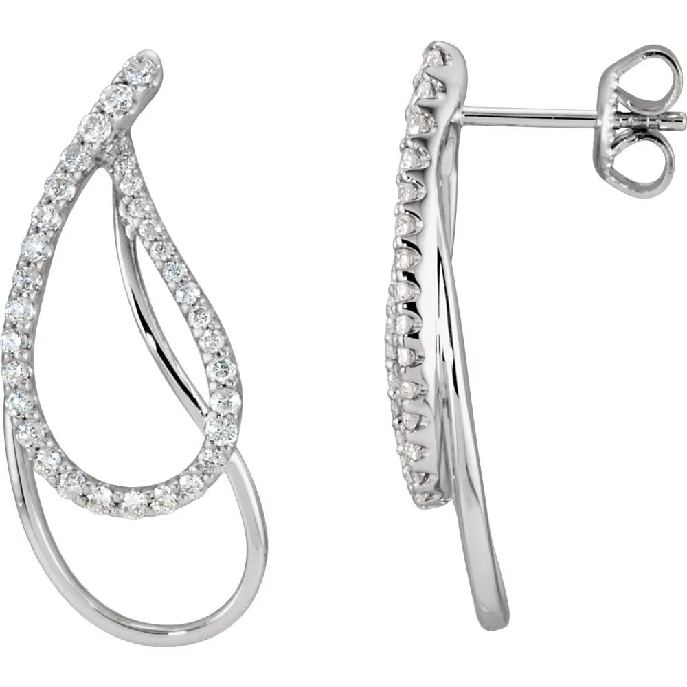 14k White Gold 3/4 CTW Diamond Teardrop Earrings