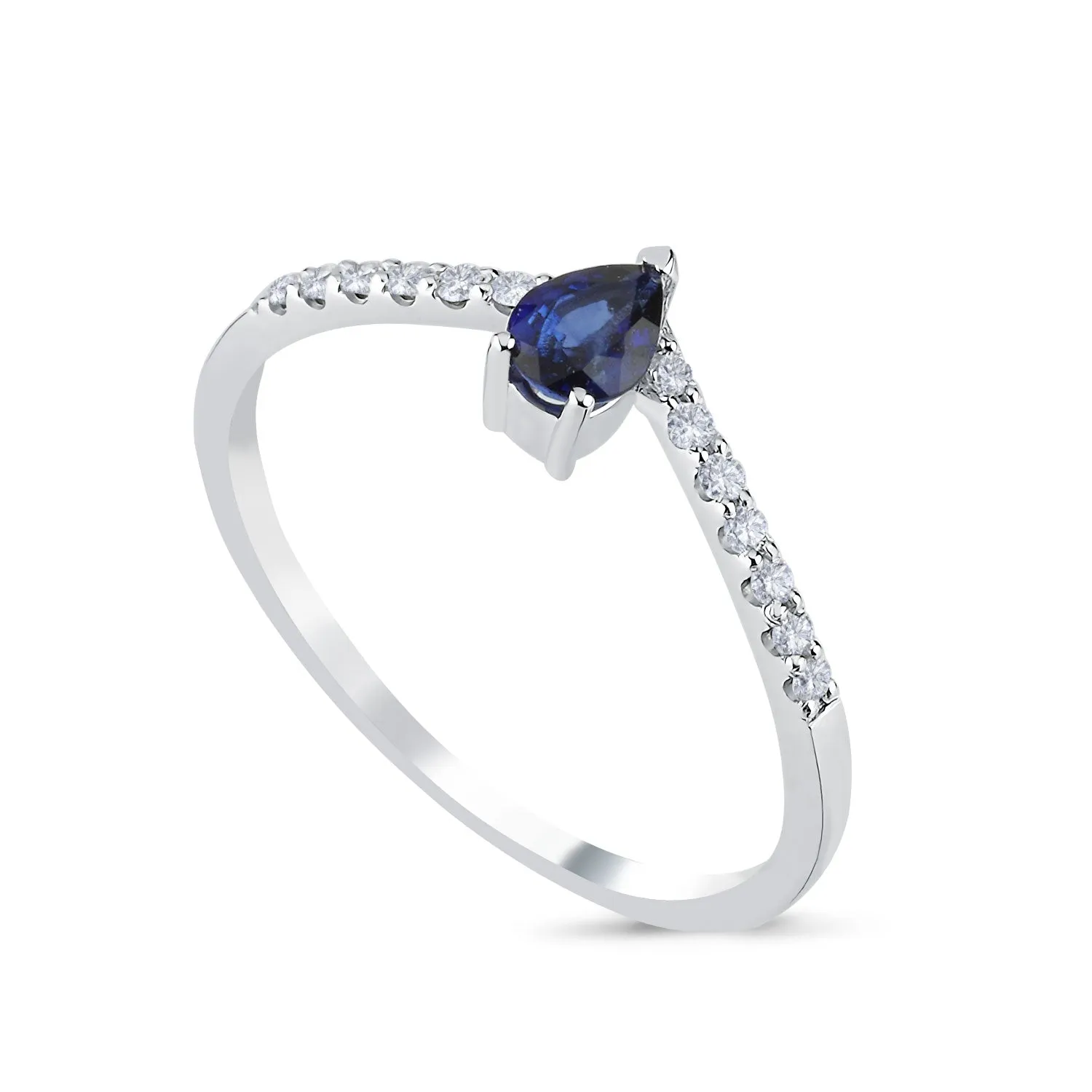 14K White Gold Pear Sapphire with Round Diamond