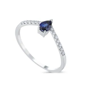 14K White Gold Pear Sapphire with Round Diamond