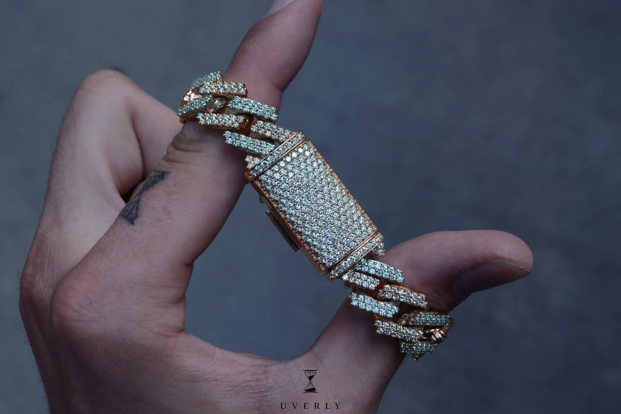 15mm Diamond Solid Gold Miami Cuban Prong Set Bracelet