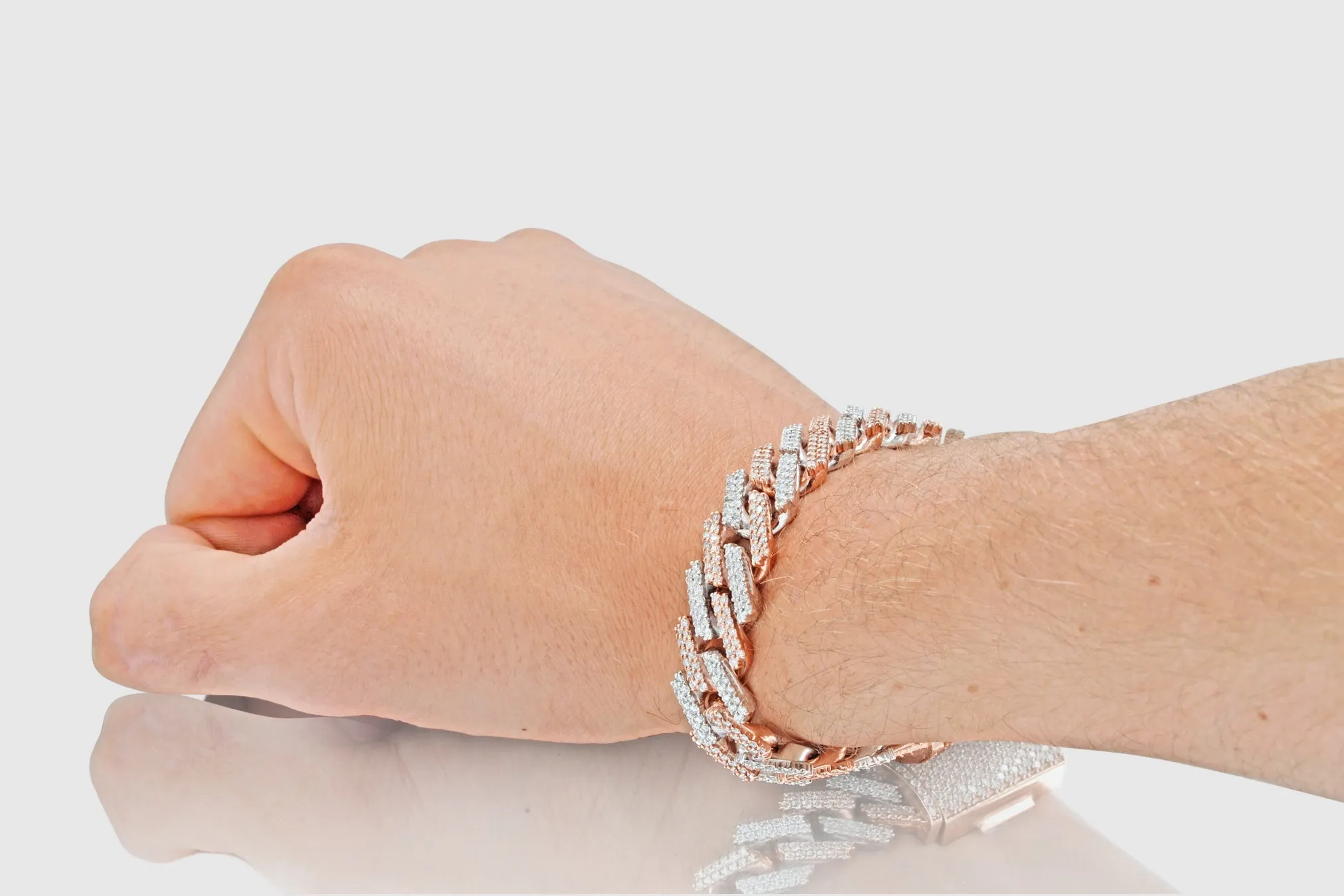 15mm Diamond Solid Gold Miami Cuban Prong Set Bracelet