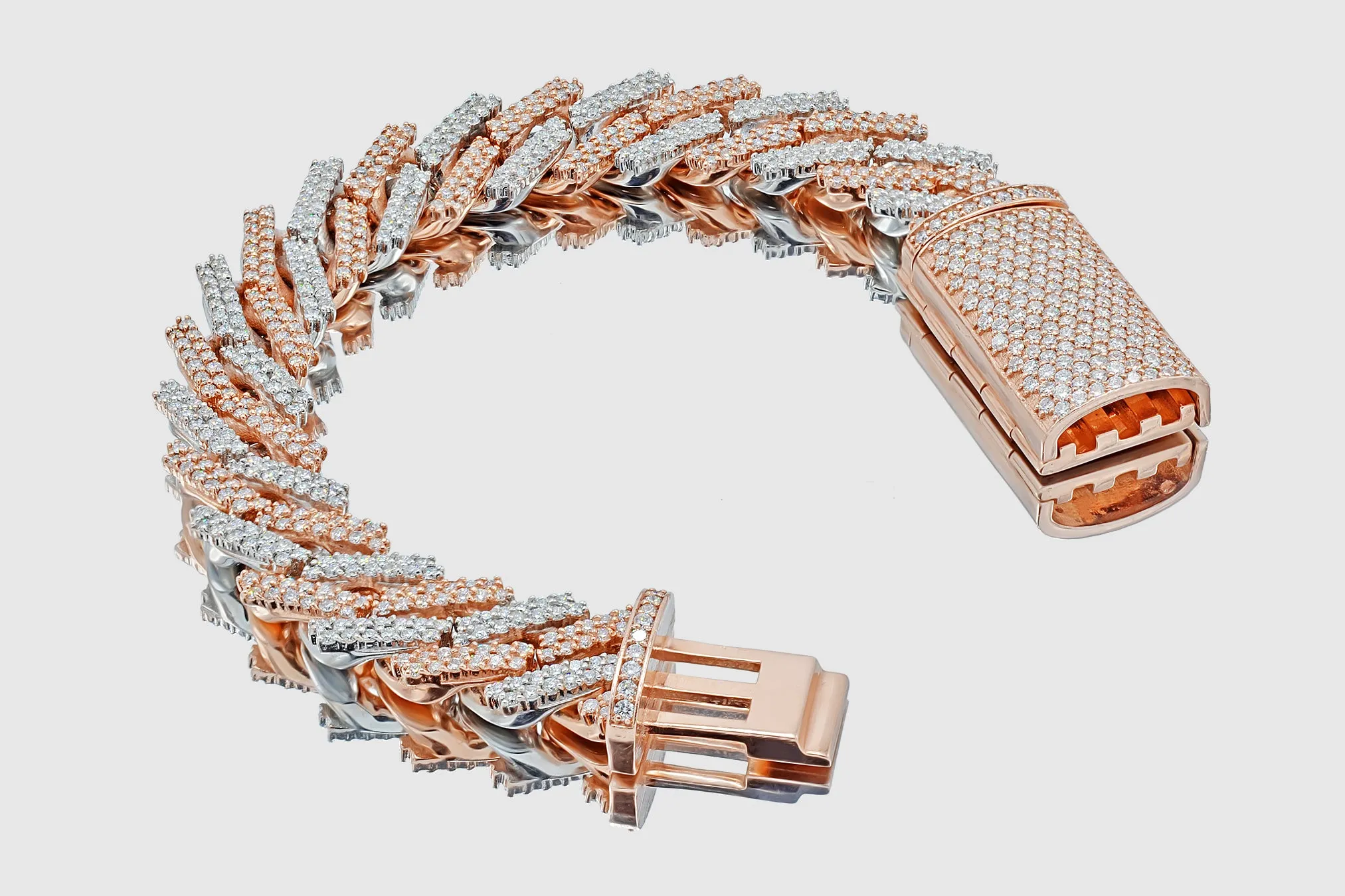 15mm Diamond Solid Gold Miami Cuban Prong Set Bracelet
