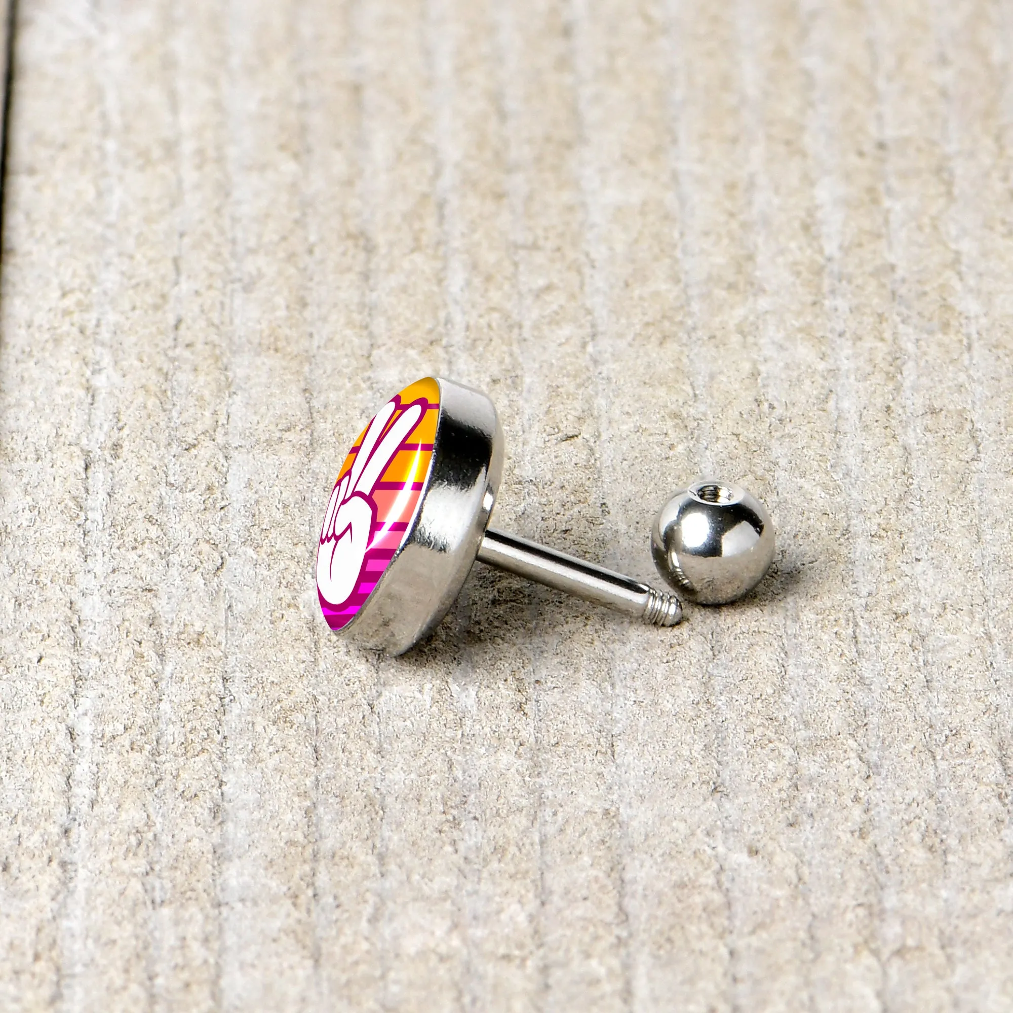 16 Gauge 1/4 Retro Stripes Peace Sign Fingers Cartilage Tragus Earring