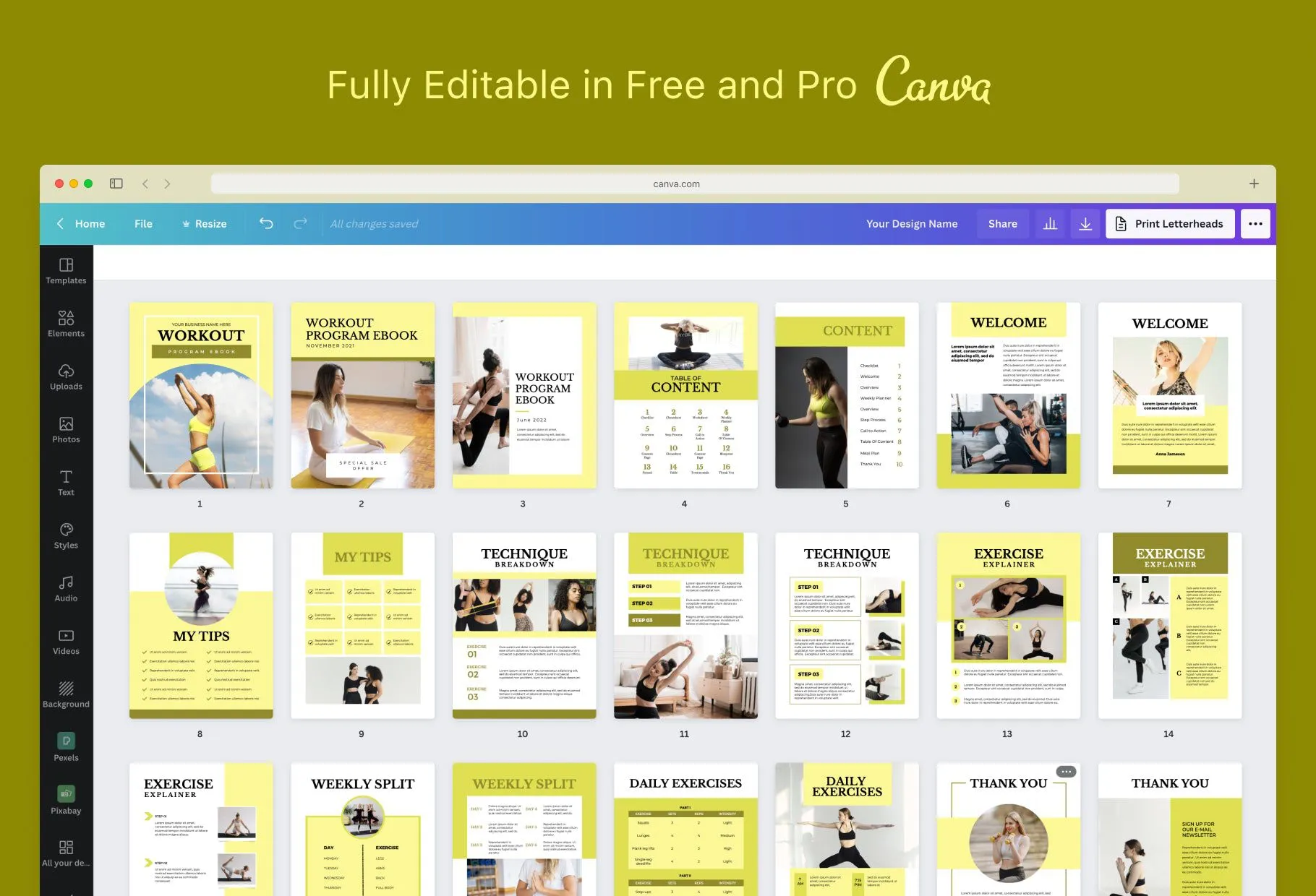 21 Page Workout Program Ebook Citrine Canva Templates