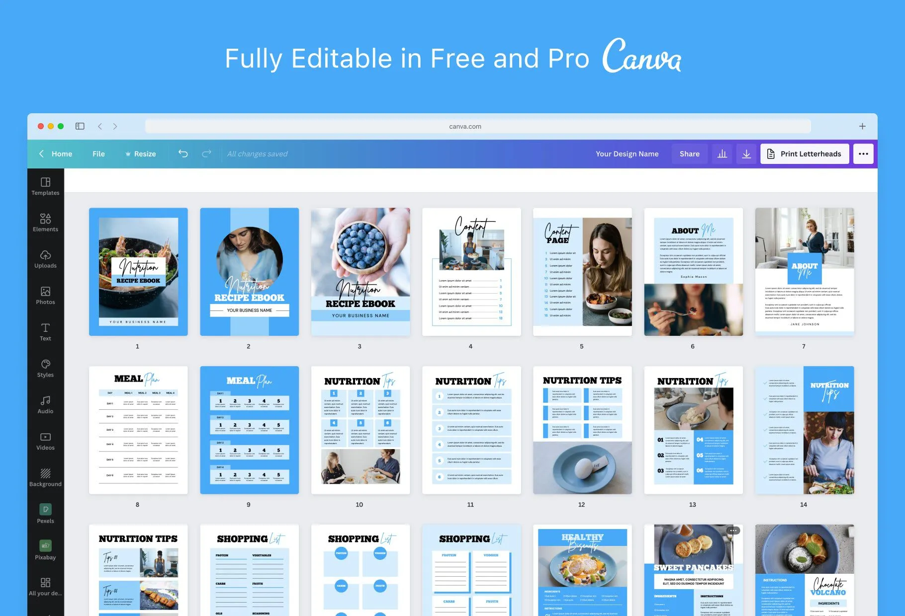25 Page Nutrition Recipe Ebook Iceberg Editable Canva Templates